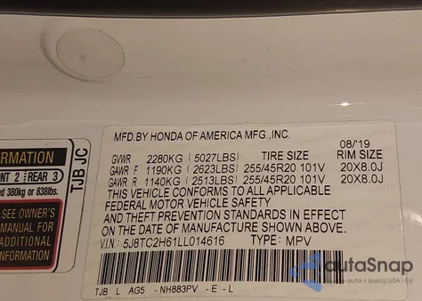 2020 Acura Rdx A-Spec Package из США, поврежденный, VIN 5J8TC2H61LL014616